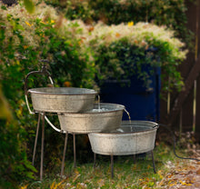 Load image into Gallery viewer, Farmhouse 3-Tiered Galvanized Metal Cascading Water Garden Fountain
