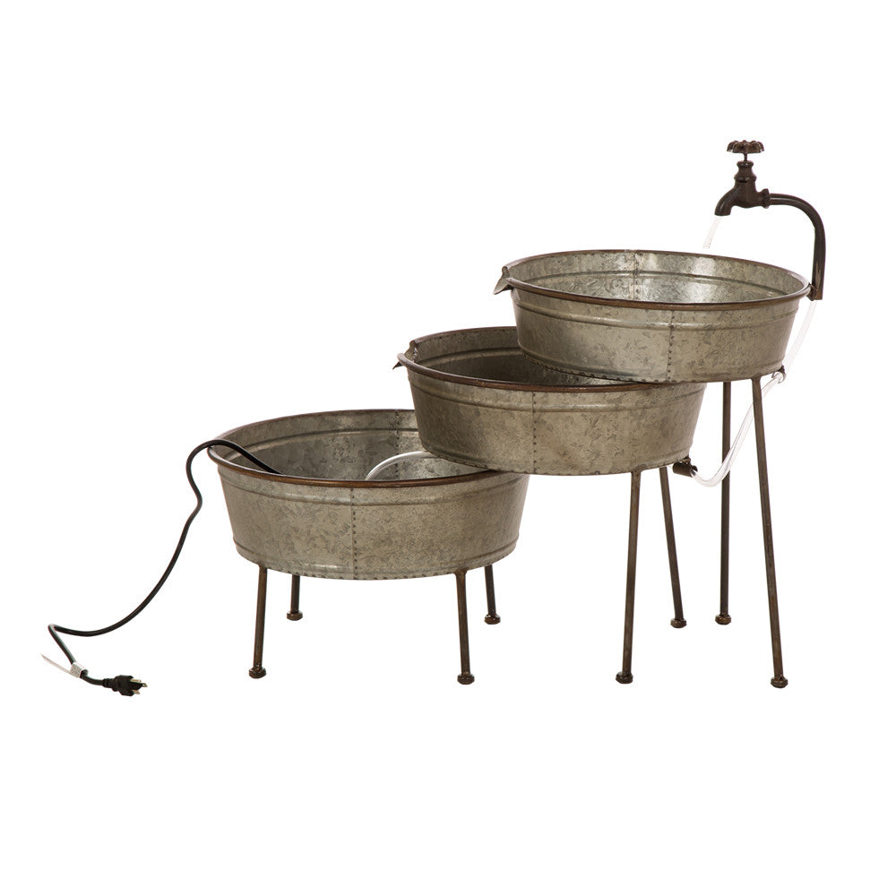 Farmhouse 3-Tiered Galvanized Metal Cascading Water Garden Fountain