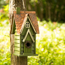 Load image into Gallery viewer, 11.93&quot;H Tall Green Hand Painted Wood Birdhouse
