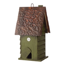 Load image into Gallery viewer, 11.93&quot;H Tall Green Hand Painted Wood Birdhouse
