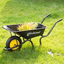 Load image into Gallery viewer, 4.7-cu ft Black Steel Framed Plastic Garden Wheelbarrow Utility Dump Cart
