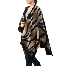 Load image into Gallery viewer, Women Oversized Black and Camel Animal Pattern Poncho Shawl
