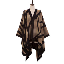 Load image into Gallery viewer, Women Oversized Black and Camel Animal Pattern Poncho Shawl
