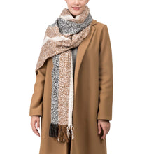 Load image into Gallery viewer, Women Oversized Tan, White and Gray Scarf with Tassels,250g
