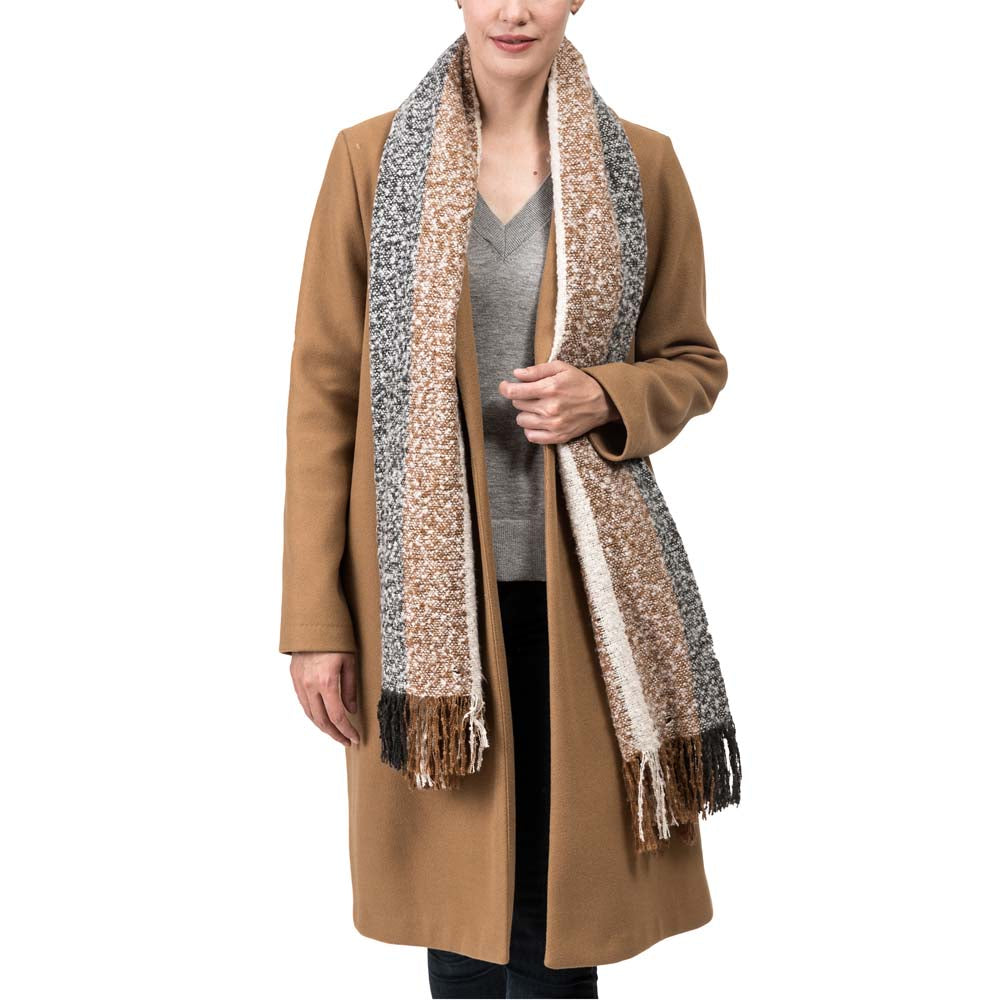 Women Oversized Tan, White and Gray Scarf with Tassels,250g