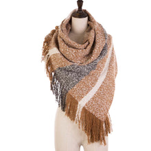 Load image into Gallery viewer, Women Oversized Tan, White and Gray Scarf with Tassels,250g
