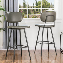 Load image into Gallery viewer, 43&quot;H Grey PU Leather Bar Stool with Back, Set of 2
