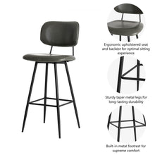 Load image into Gallery viewer, 43&quot;H Grey PU Leather Bar Stool with Back, Set of 2
