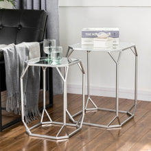 Load image into Gallery viewer, Silver Metal Nesting Side &amp; End Accent Table with Glass Top, Set of 2
