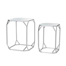 Load image into Gallery viewer, Silver Metal Nesting Side &amp; End Accent Table with Glass Top, Set of 2

