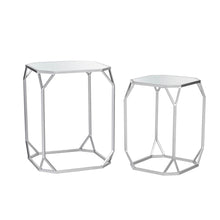 Load image into Gallery viewer, Silver Metal Nesting Side &amp; End Accent Table with Glass Top, Set of 2
