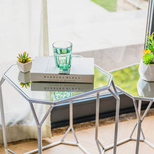 Load image into Gallery viewer, Silver Metal Nesting Side &amp; End Accent Table with Glass Top, Set of 2
