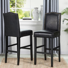 Load image into Gallery viewer, 45.00&quot;H Black Leatherette High-Back Barchair with Studded Decoration, Set of 2

