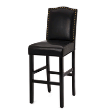 Load image into Gallery viewer, 45.00&quot;H Black Leatherette High-Back Barchair with Studded Decoration, Set of 2
