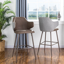 Load image into Gallery viewer, Dark Brown Mixing Leatherette/Gray Fabric Bar Stool with Back, Set of 2
