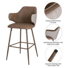 Load image into Gallery viewer, Dark Brown Mixing Leatherette/Gray Fabric Bar Stool with Back, Set of 2
