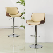 Load image into Gallery viewer, Mid-century Leather Modern Beige Adjustable Height Swivel Bar Stool,Set of 2
