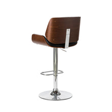 Load image into Gallery viewer, Mid-century Modern Black PU and Walnut Bentwood Adjustable Height Swivel Bar Stool, Set of 2
