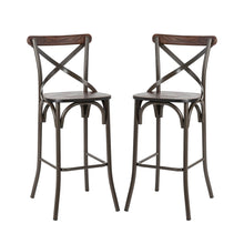 Load image into Gallery viewer, 43&quot;H Rustic Steel Bar Stool with Solid Elm Wood Seat and Back Support, Set of 2
