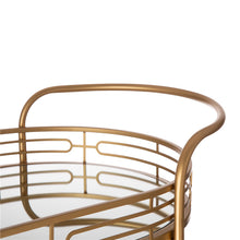 Load image into Gallery viewer, 30.75&quot;H 2-Tier Gold Deluxe Metal Oval Mirrored Bar Cart
