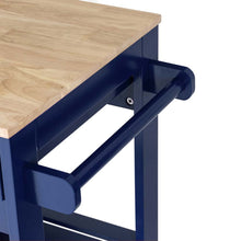 Load image into Gallery viewer, 34.25&quot;H Navy Blue Wooden Basic Kitchen Cart/Island with Solid Oak Top
