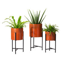 Load image into Gallery viewer, Modern Washed Orange Metal Plant Stands, Set of 3
