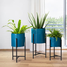 Load image into Gallery viewer, Modern Glossy Blue Metal Plant Stands, Set of 3
