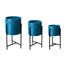 Load image into Gallery viewer, Modern Glossy Blue Metal Plant Stands, Set of 3
