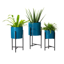 Load image into Gallery viewer, Modern Glossy Blue Metal Plant Stands, Set of 3
