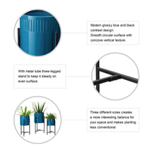 Load image into Gallery viewer, Modern Glossy Blue Metal Plant Stands, Set of 3
