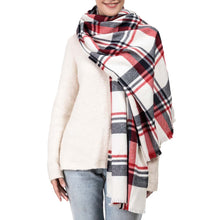Load image into Gallery viewer, Women Oversized Red, White and Grey Scarf with with Fringes
