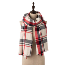 Load image into Gallery viewer, Women Oversized Red, White and Grey Scarf with with Fringes
