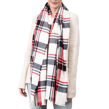 Load image into Gallery viewer, Women Oversized Red, White and Grey Scarf with with Fringes
