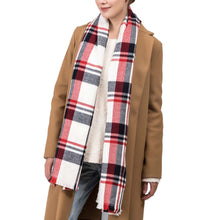 Load image into Gallery viewer, Women Oversized Red, White and Grey Scarf with with Fringes
