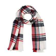 Load image into Gallery viewer, Women Oversized Red, White and Grey Scarf with with Fringes
