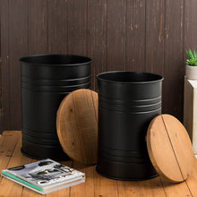 Load image into Gallery viewer, Black Metal Storage Accent Table or Stool with Solid Wood Lid - Set of 2

