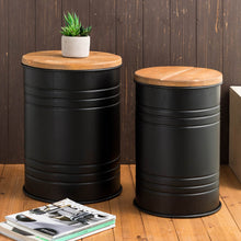 Load image into Gallery viewer, Black Metal Storage Accent Table or Stool with Solid Wood Lid - Set of 2
