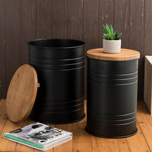 Load image into Gallery viewer, Black Metal Storage Accent Table or Stool with Solid Wood Lid - Set of 2
