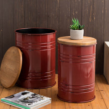 Load image into Gallery viewer, Red Metal Storage Accent Table or Stool with Solid Wood Lid, Set of 2
