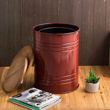 Load image into Gallery viewer, Red Metal Storage Accent Table or Stool with Solid Wood Lid, Set of 2
