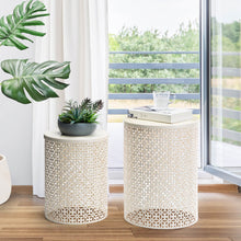 Load image into Gallery viewer, Set of 2 Cream White Metal Garden Stool or Plant Stand or Accent Table (Multi-functional)
