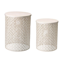 Load image into Gallery viewer, Set of 2 Cream White Metal Garden Stool or Plant Stand or Accent Table (Multi-functional)
