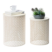 Load image into Gallery viewer, Set of 2 Cream White Metal Garden Stool or Plant Stand or Accent Table (Multi-functional)
