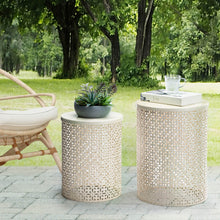 Load image into Gallery viewer, Set of 2 Cream White Metal Garden Stool or Plant Stand or Accent Table (Multi-functional)
