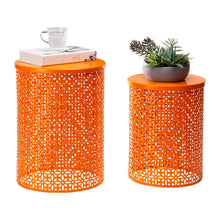 Load image into Gallery viewer, Set of 2 Orange Metal Garden Stool or Plant Stand or Accent Table (Multi-functional)
