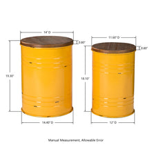 Load image into Gallery viewer, Yellow Modern Metal Storage Accent Table or Stool with Solid Wood Lid, Set of 2

