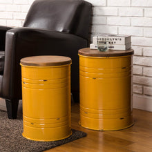 Load image into Gallery viewer, Yellow Modern Metal Storage Accent Table or Stool with Solid Wood Lid, Set of 2
