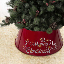 Load image into Gallery viewer, 26&quot;D &quot;Merry Christmas&quot; Diecut Metal Tree Collar with Light String
