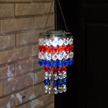 Load image into Gallery viewer, 19&quot;H Solar Lighted Hanging Décor with Red, White, Blue Acrylic Jewel Beads
