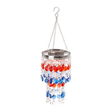 Load image into Gallery viewer, 19&quot;H Solar Lighted Hanging Décor with Red, White, Blue Acrylic Jewel Beads
